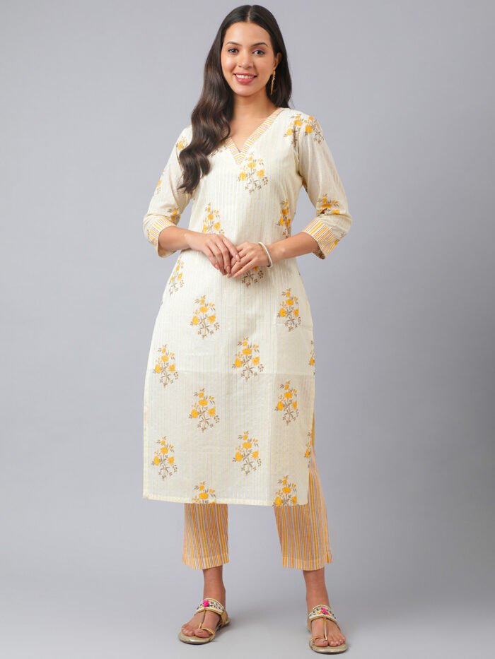 Women Floral Print Straight Kurta with Pants - Image 6