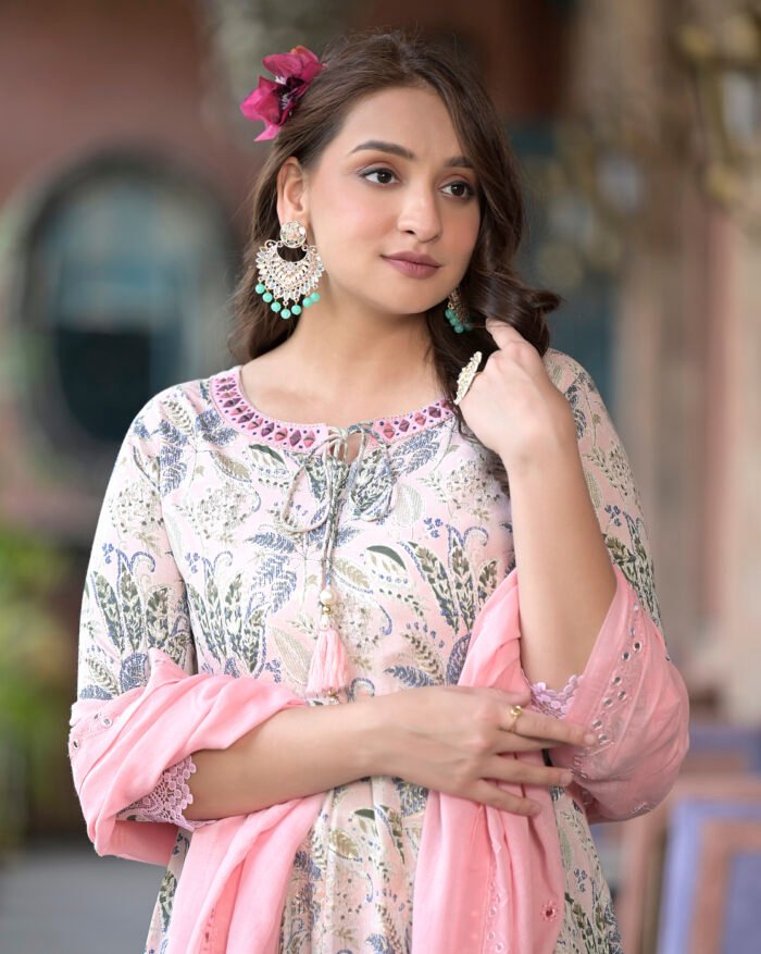 Opive Women's Cotton Solid Anarkali Kurta with Pant & Dupatta - Image 6