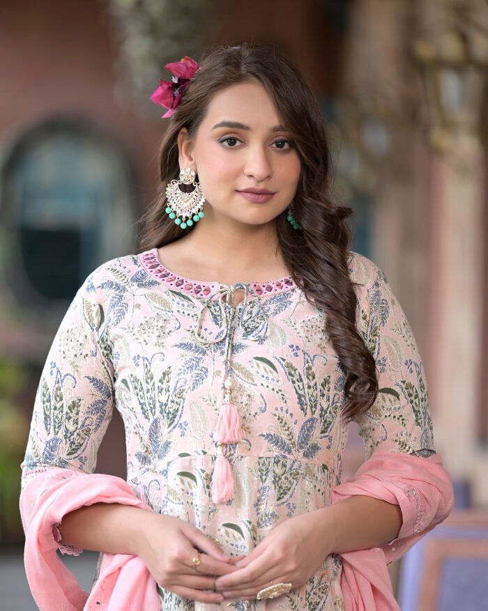 Opive Women's Cotton Solid Anarkali Kurta with Pant & Dupatta - Image 4