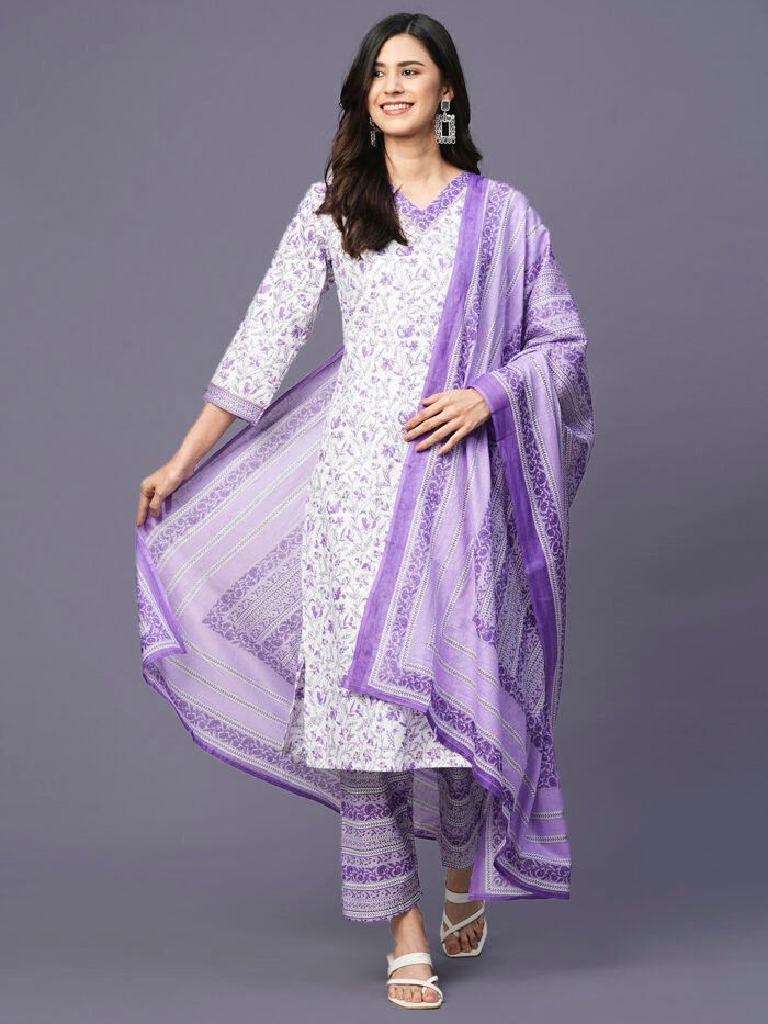 Women’s Pure Cotton Straight Printed Kurta with Pant  & Dupatta - Image 5