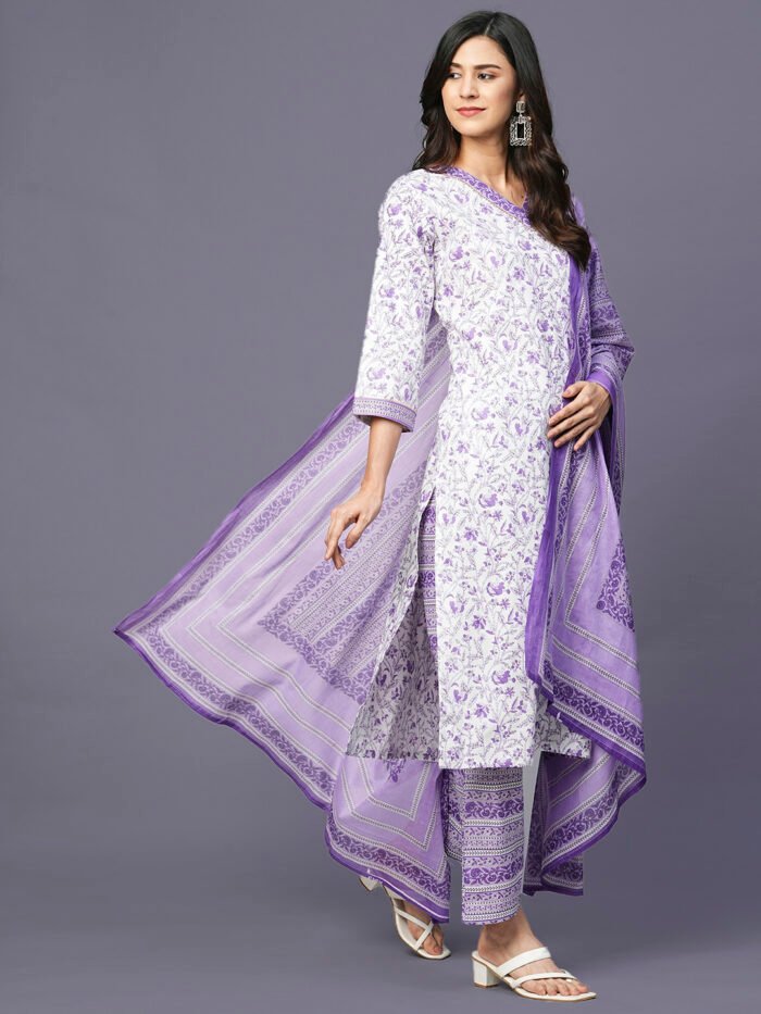 Women’s Pure Cotton Straight Printed Kurta with Pant  & Dupatta - Image 7