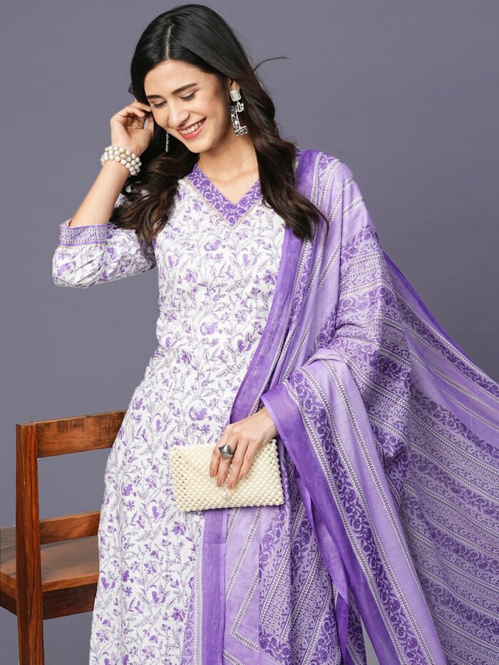 Women’s Pure Cotton Straight Printed Kurta with Pant  & Dupatta - Image 3