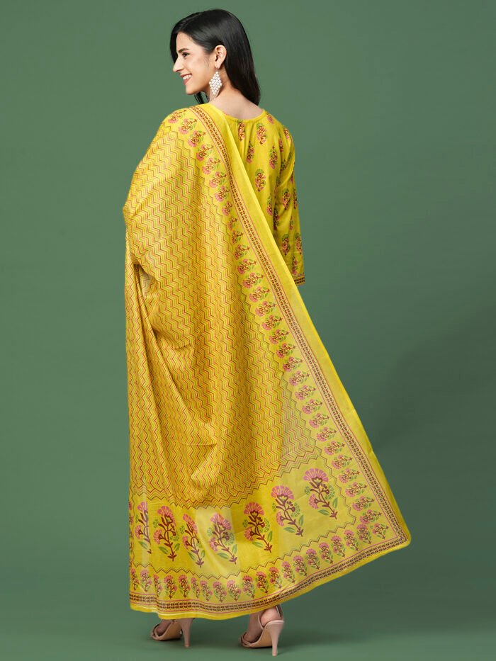 Opive Fashion Women's Cotton V Neck Straight Kurta Pant And Dupatta Set - Image 4