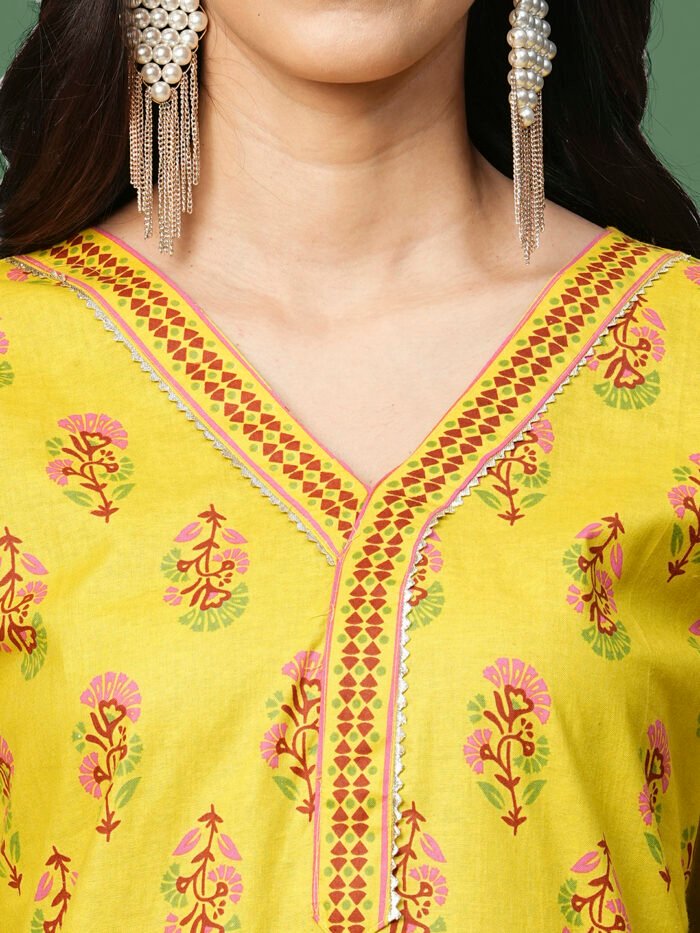 Opive Fashion Women's Cotton V Neck Straight Kurta Pant And Dupatta Set - Image 6