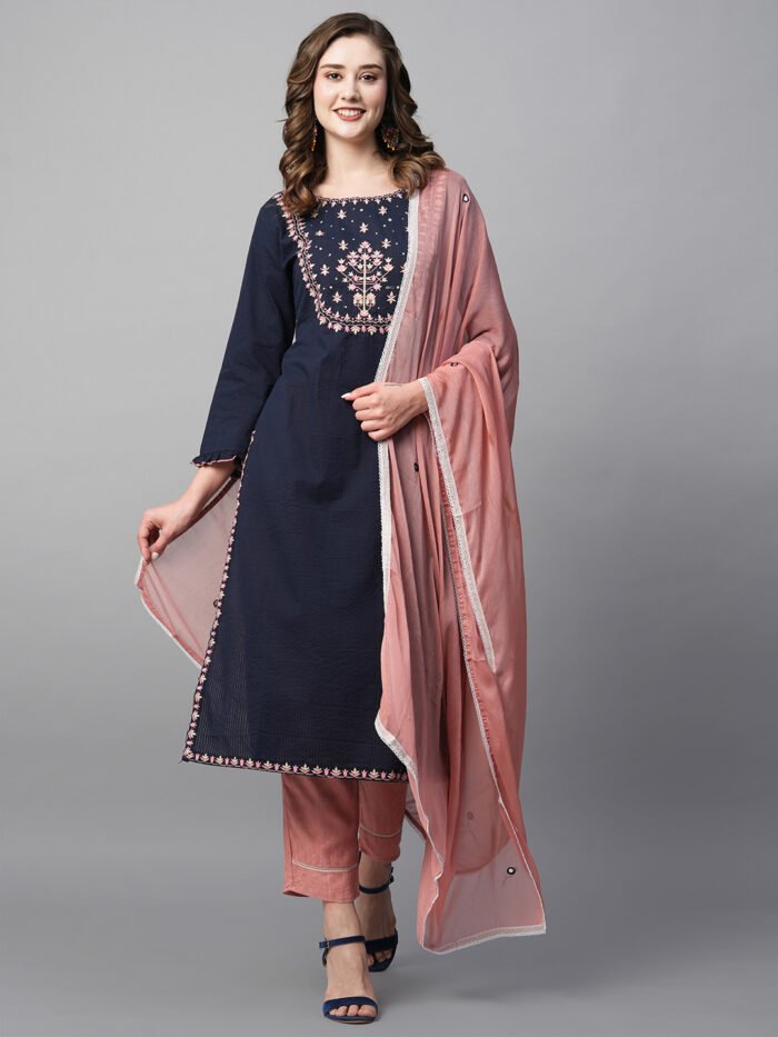 Women Embroidered Regular Sequinned Kurta with Trousers & With Dupatta - Image 6