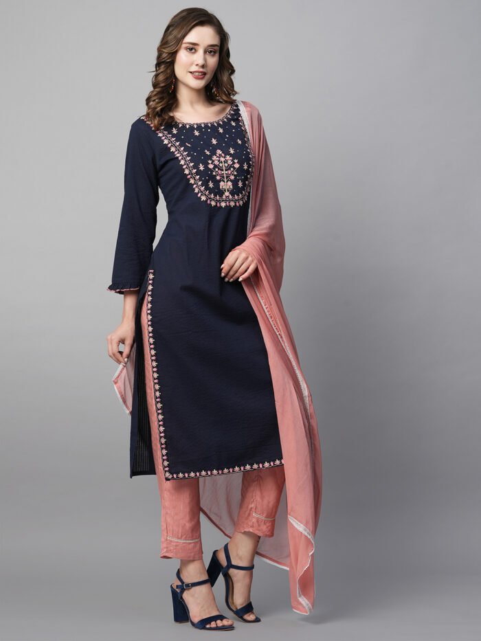Women Embroidered Regular Sequinned Kurta with Trousers & With Dupatta - Image 4
