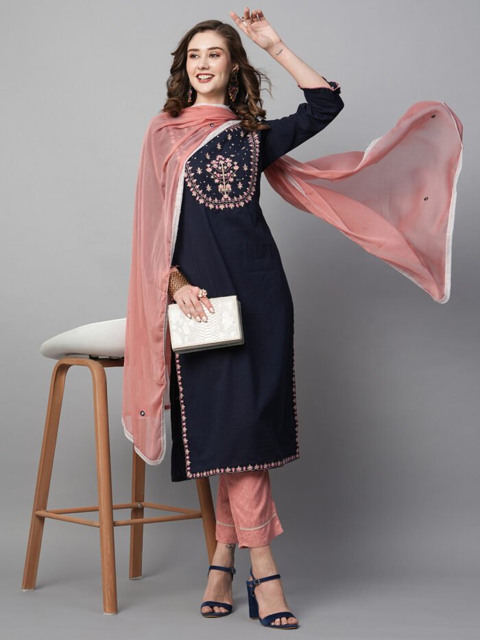 Women Embroidered Regular Sequinned Kurta with Trousers & With Dupatta - Image 2