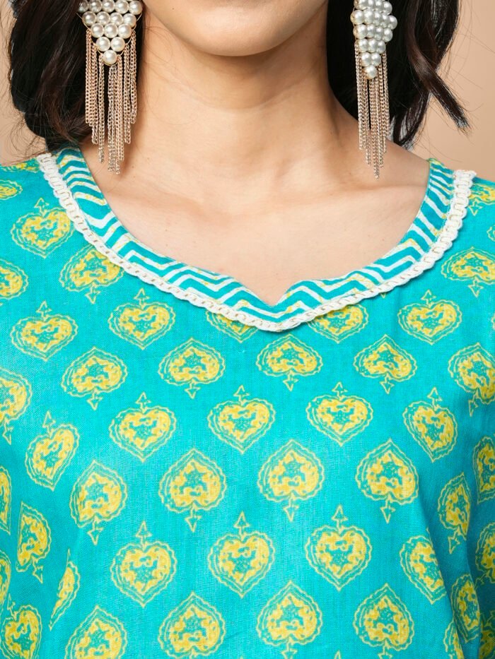 Floral Printed Pure Cotton Kurta With Pant & Dupatta - Image 5