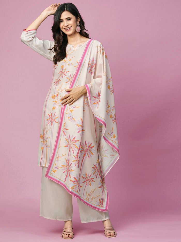 Floral Printed Cotton Kurta with Ethereal Dupatta – Perfect for Every Occasion - Image 3