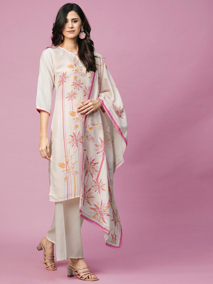 Floral Printed Cotton Kurta with Ethereal Dupatta – Perfect for Every Occasion - Image 4