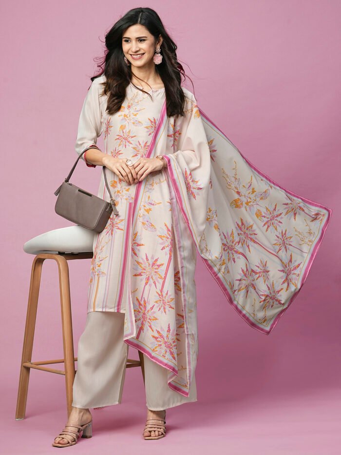 Floral Printed Cotton Kurta with Ethereal Dupatta – Perfect for Every Occasion