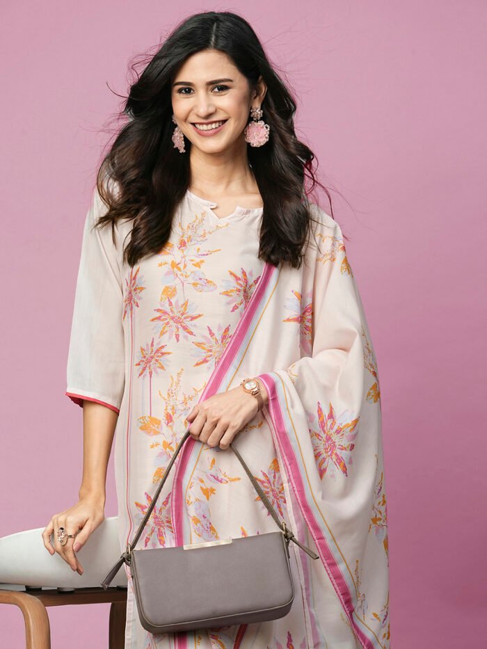 Floral Printed Cotton Kurta with Ethereal Dupatta – Perfect for Every Occasion - Image 2