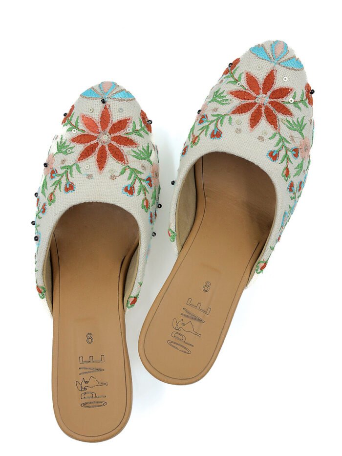 Royal Garden Cream Embroidered Block Heels - Image 5