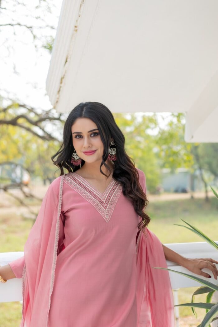 Pink Cotton Handwork  Festive Suit