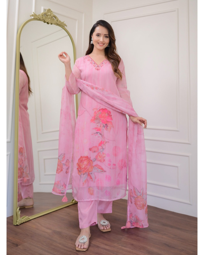 Pink Floral Cotton Suit - Image 3