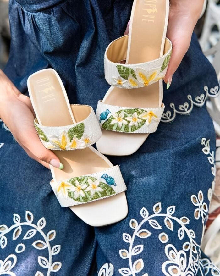 Floral Embroidered Slip-On Sandals – Elegance in Every Step