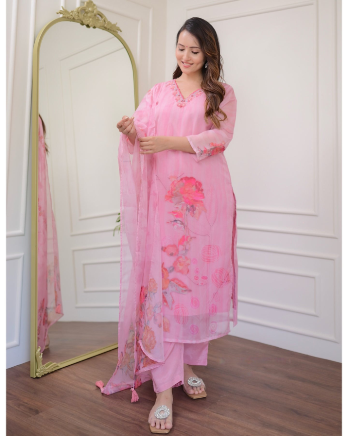 Pink Floral Cotton Suit - Image 4