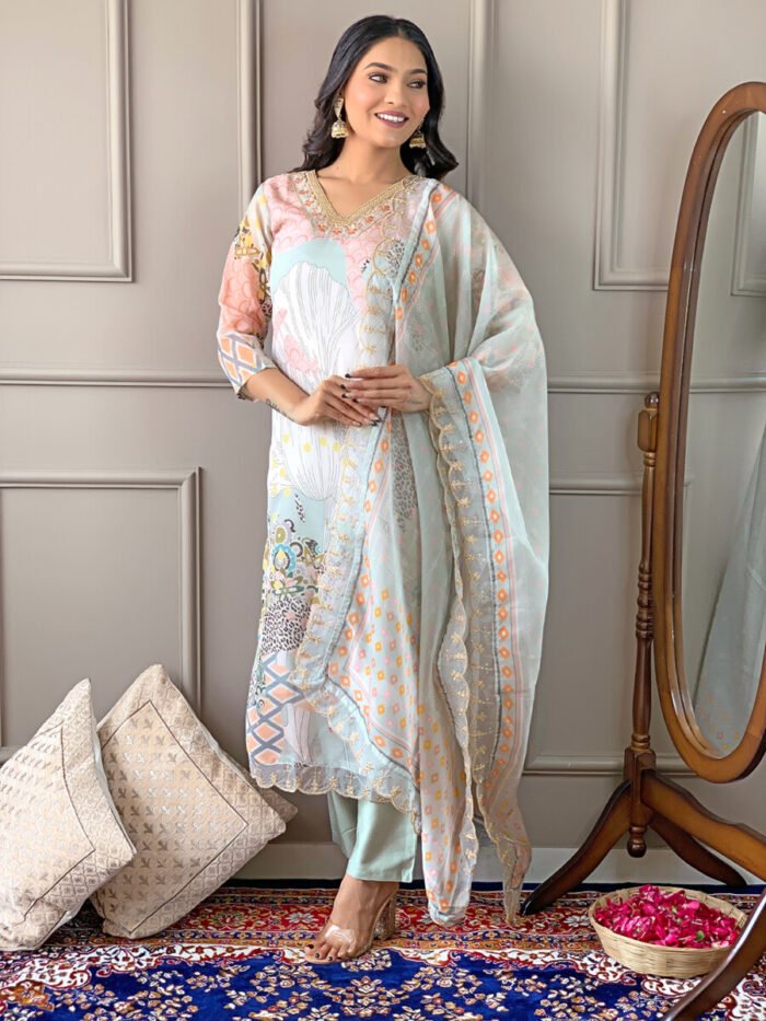 Pista Threadwork Cotton Festive Suit - Image 2