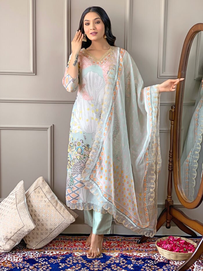 Pista Threadwork Cotton Festive Suit