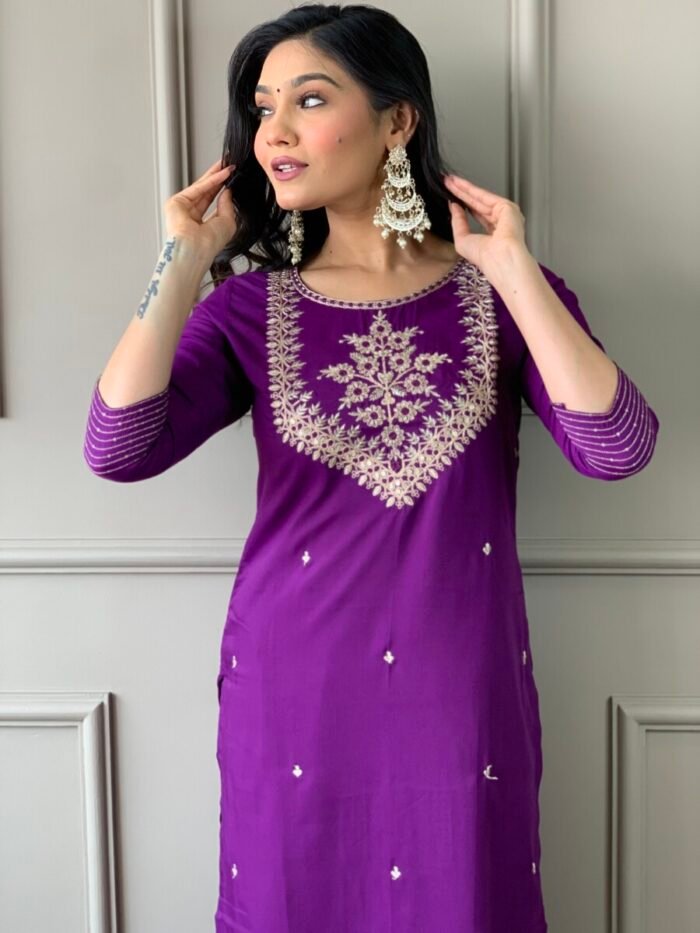 Lavender Threadwork Cotton Festive Suit - Image 6