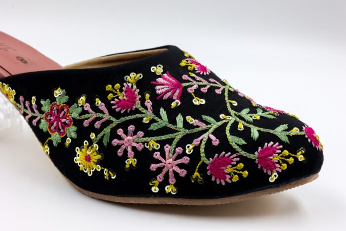 Black Floral Embroidered Mules – Timeless Elegance with a Contemporary Twist - Image 2
