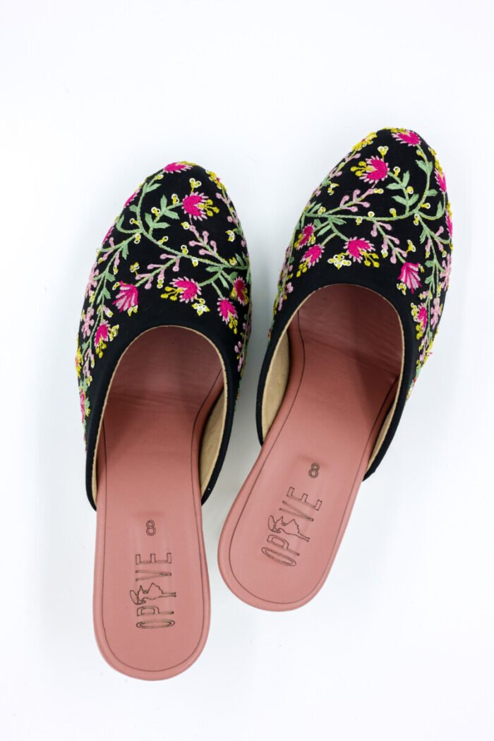 Black Floral Embroidered Mules – Timeless Elegance with a Contemporary Twist - Image 5