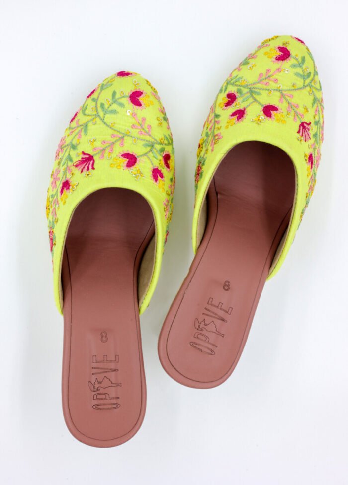 Lemon Yellow Embroidered Mules – Where Tradition Meets Trend - Image 5
