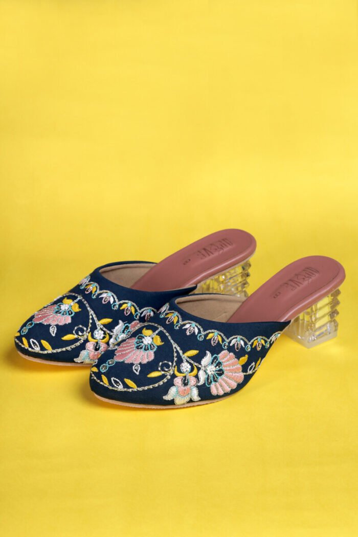 Midnight Bloom Embroidered Block Heels