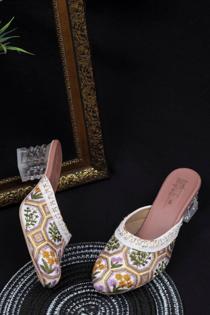 Vintage Bloom Ivory Embroidered Block Heels