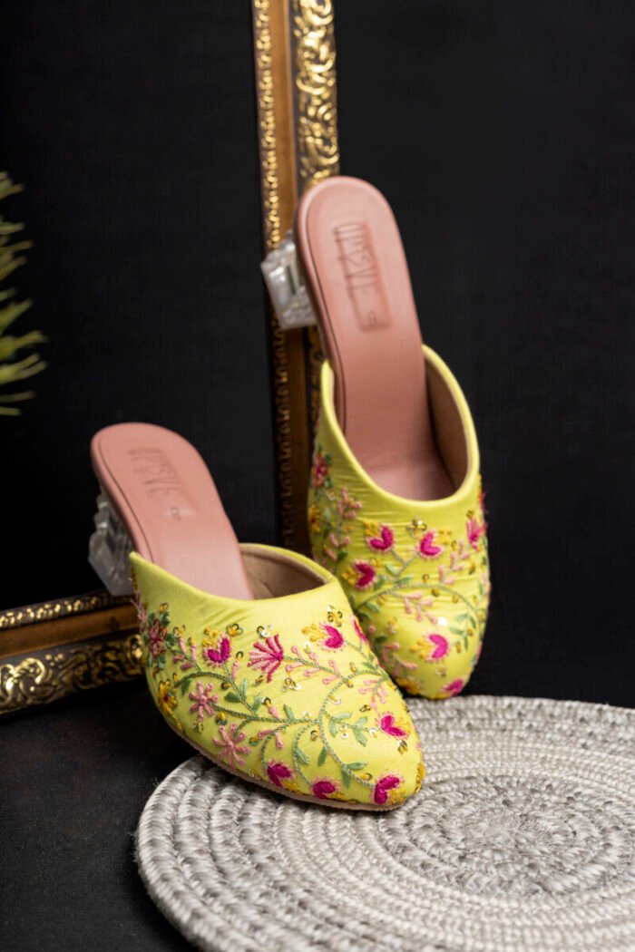 Lemon Yellow Embroidered Mules – Where Tradition Meets Trend