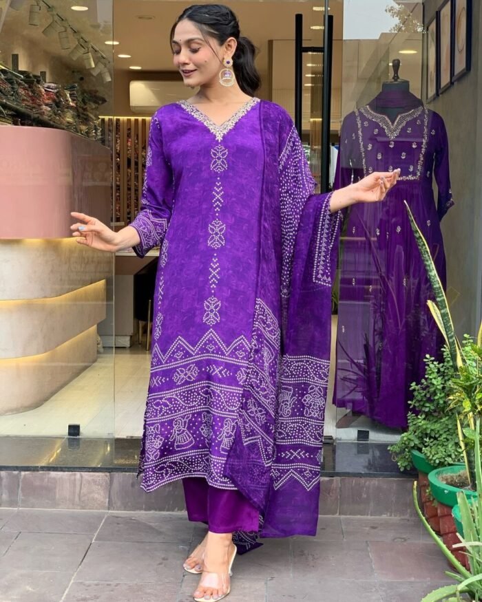 Women Lavender Floral Print A-Line Kurta Pants Set with Dupatta - Image 4
