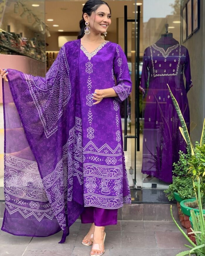 Women Lavender Floral Print A-Line Kurta Pants Set with Dupatta - Image 3