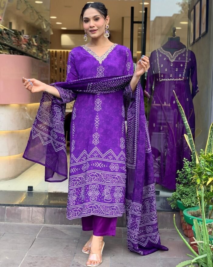 Women Lavender Floral Print A-Line Kurta Pants Set with Dupatta