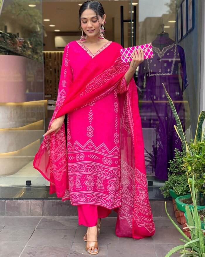 Women Pink Floral Print A-Line Kurta Pants Set with Dupatta - Image 5