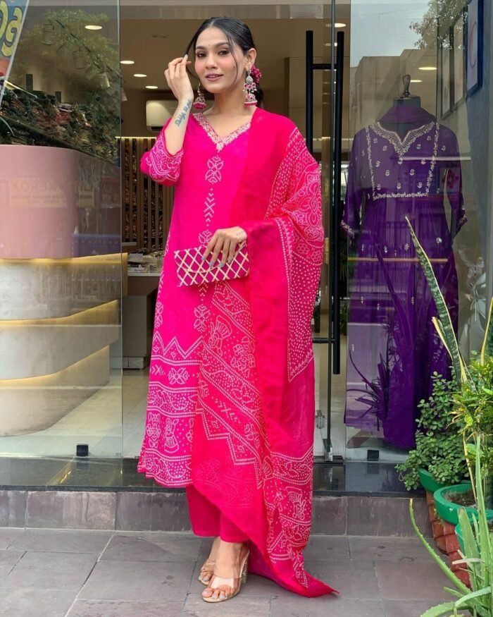 Women Pink Floral Print A-Line Kurta Pants Set with Dupatta - Image 4