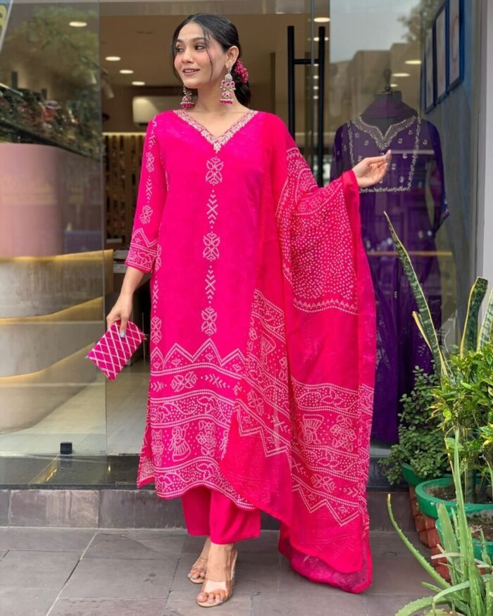 Women Pink Floral Print A-Line Kurta Pants Set with Dupatta - Image 3