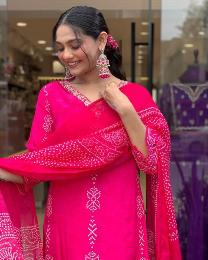 Women Pink Floral Print A-Line Kurta Pants Set with Dupatta - Image 2