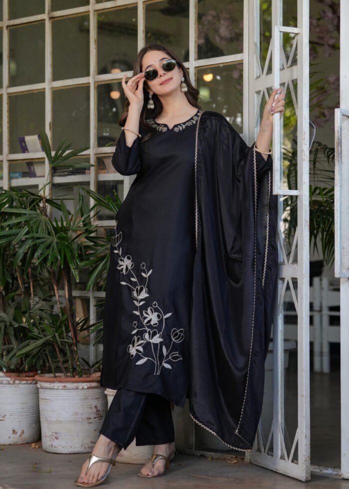 Opive Women's Cotton Straight  Embroidered Kurta with Pant & Dupatta