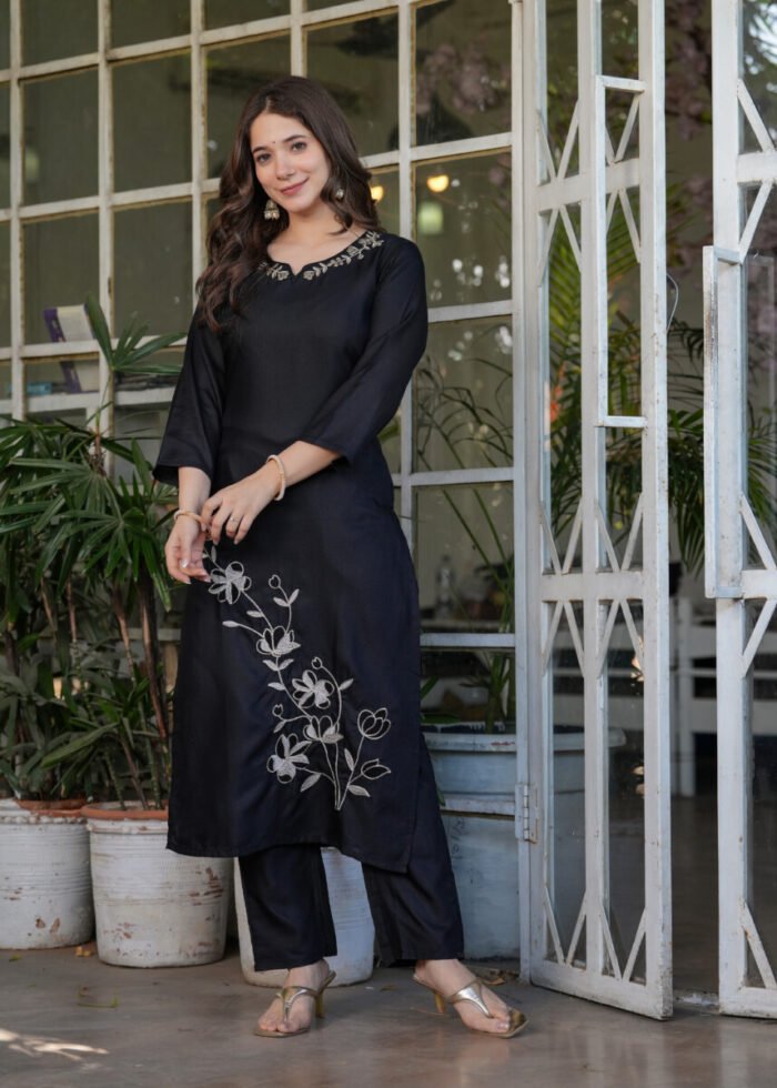 Opive Women's Cotton Straight  Embroidered Kurta with Pant & Dupatta - Image 6