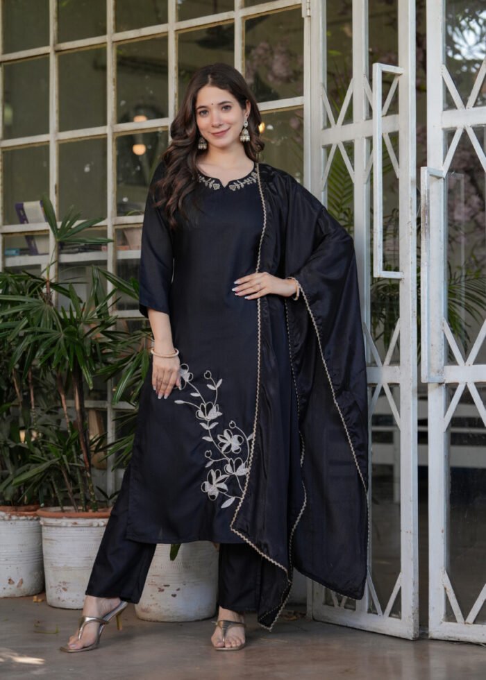 Opive Women's Cotton Straight  Embroidered Kurta with Pant & Dupatta - Image 7