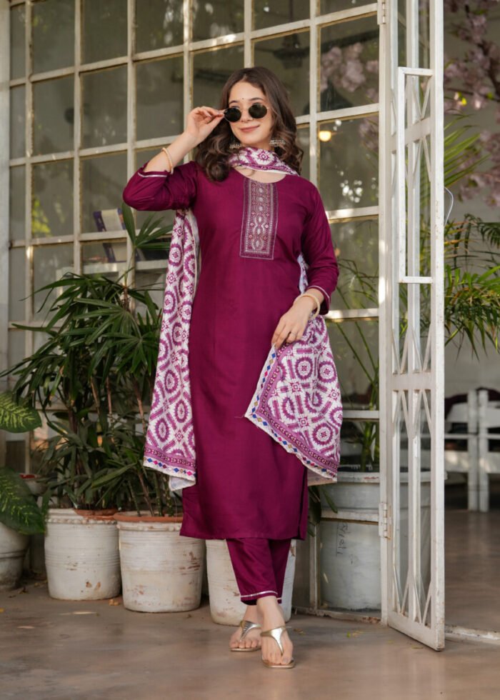 Opive Women's Cotton Straight Embroidered Kurta with Pant & Dupatta - Image 6