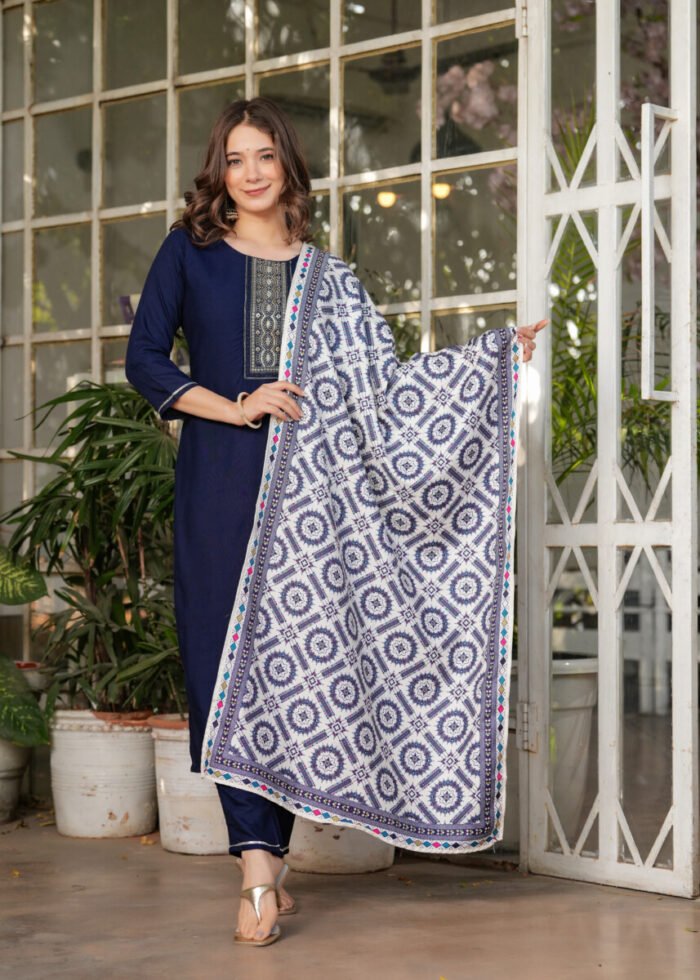 Royal Blue Handwork Cotton Suit