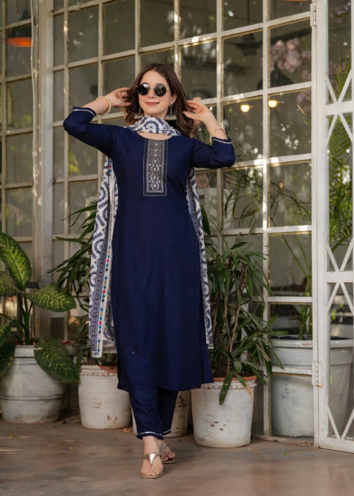 Royal Blue Handwork Cotton Suit - Image 4