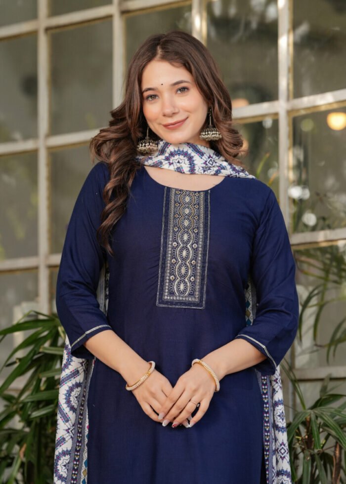 Royal Blue Handwork Cotton Suit - Image 6