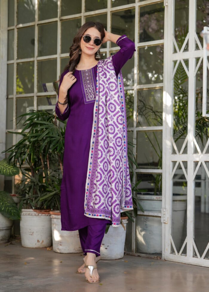 Wine Handwork Cotton Suit - Image 2