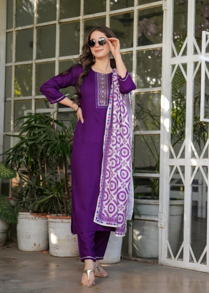 Wine Handwork Cotton Suit - Image 4