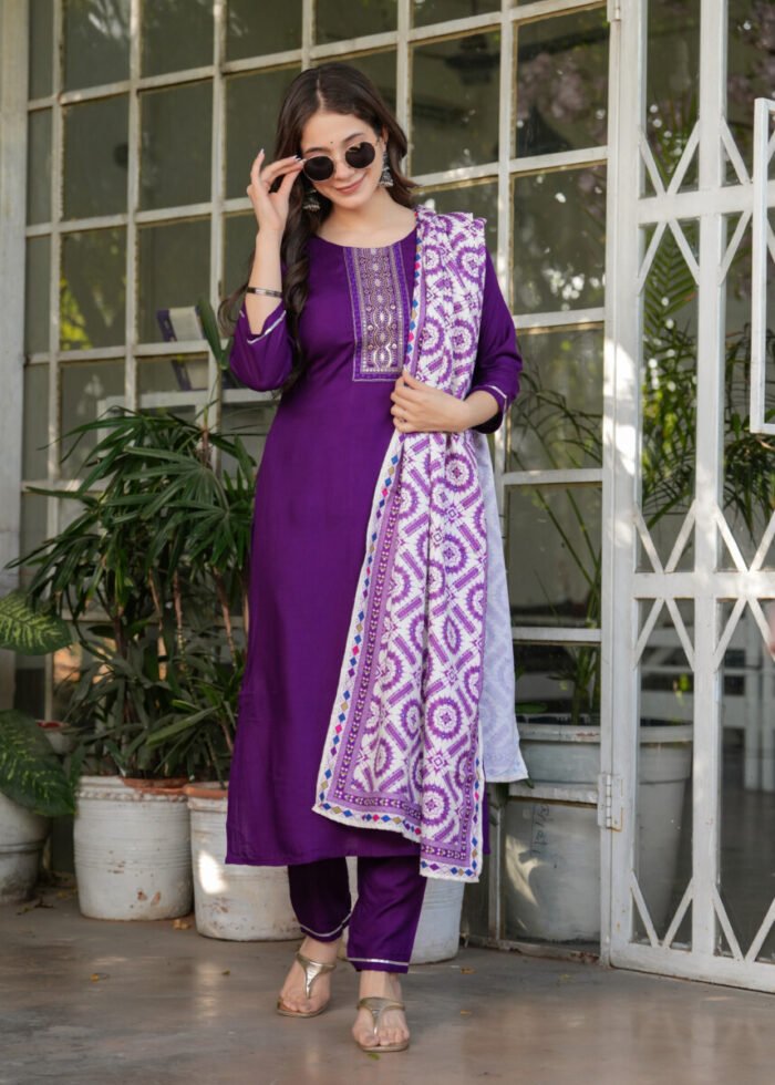 Wine Handwork Cotton Suit - Image 5