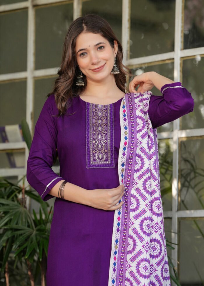 Wine Handwork Cotton Suit - Image 6