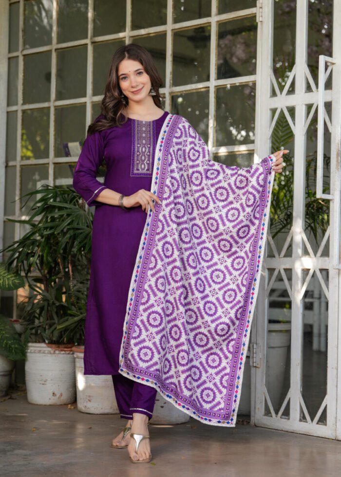 Wine Handwork Cotton Suit