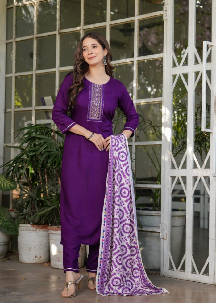 Wine Handwork Cotton Suit - Image 3